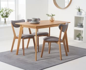 Sacha 120cm Dining Table with Sacha Grey and Oak Cushion Seat Chairs - Oak and Grey, 4 Chairs