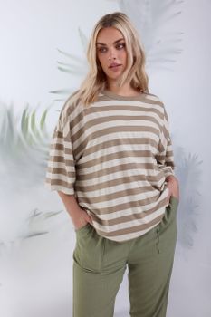 Yours Camiseta Algodón De Rayas Marrones, Mujer Curvy Y Tallas Grandes, Yours