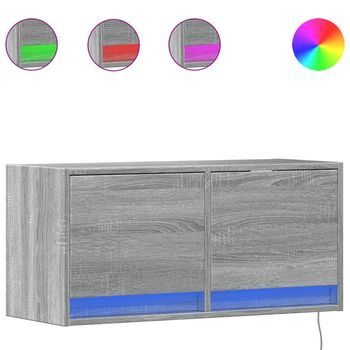 Mueble De Tv | Mueble De Salón | Gabinete De Tv De Pared Con Luces Led Gris Sonoma 80x31x35 Cm