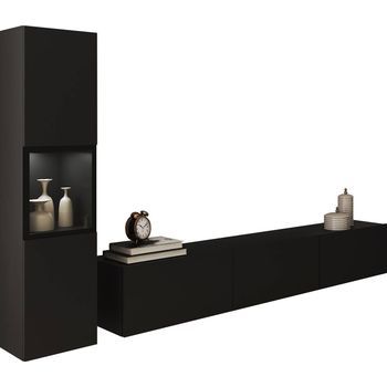 Conjunto De Muebles De Salón Berlin I, Juego De Muebles De Salón, Mueble De Tv, Sin Iluminación Led, Color Negro Mate