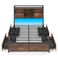 costway estructura cama plataforma industrial luces led carga cabecero 4 cajones base metalica listones no necesita somier 200x140 cm
