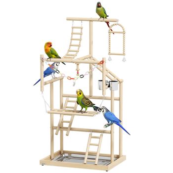 Parque de juegos para pájaros PawHut, campo de juego para loros, con báscula, juguete de cadena, bandeja, comedero, columpio, juguetes para loros, inseparables, pinzones, 48x38x95 cm