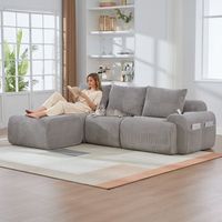 sofa modular de 3 plazas - mueble para salon - pana - gris claro 268x174x80cm