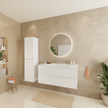 Conjunto De Mueble De Baño Blanco Brillante 100 Cm - Lavabo Blanco - Armario Alto De Baño [verona] Lomazoo