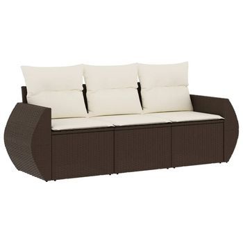 Set Sofás De Jardín 3 Piezas Y Cojines Ratán Sintético Marrón Vidaxl