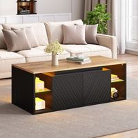 mesa de centro negra con led 100 x 50 x 41 cm y compartimentos