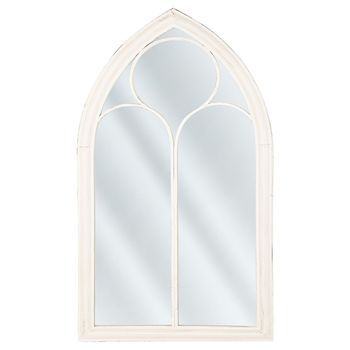 Espejo De Pared De Metal Blanquecino 62 X 113 Cm Efecto Envejecido Forma De Ventana Vintage Trelly