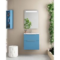 mueble de bano suspendido fondo reducido  2 cajones con cierre amortiguado y lavabo ceramico  70 cm - cromo brillo - island mate