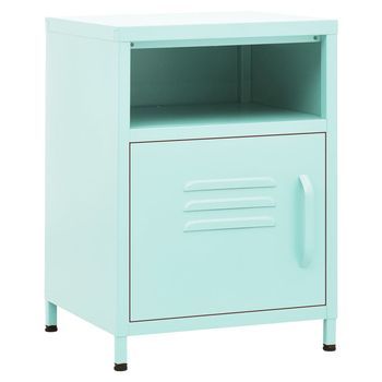 Pack 2 Uds Mesitas De Noche | Mesilla De Noche Acero Verde Menta 35x35x51 Cm