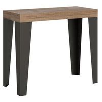 consola extensible de madera clara con patas de metal antracita 14 plazas de 40 a 300 cm flavio