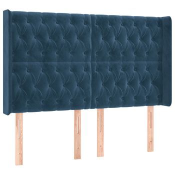 Cabecero Cama Mueble De Dormitorio Con Led De Terciopelo Oscuro 147 X 16 X 118/128 Cm Azul M02_0001290