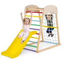 costway 4 en 1 triangulo de escalada de madera para ninos con rampa de doble cara barras red para escalar para 1 anos