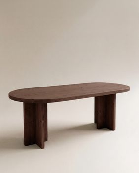 Mesa de comedor de madera maciza ovalada en tono nogal 180x75cm