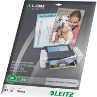 leitz ilam 80 micron a3 laminating pouches - 25 pack