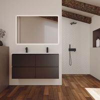 conjunto de bano kaji  140 cm negro  cuatro cajones  lavabo empotrado  mueble montado  no incluye espejo  alday