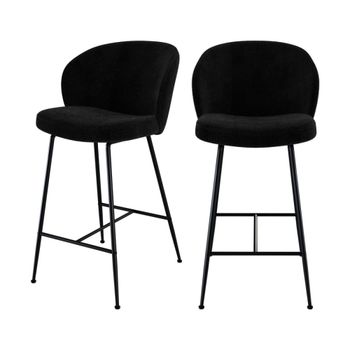 Juego de 2 sillas para isla central de 66,3 cm en tejido bouclé negro