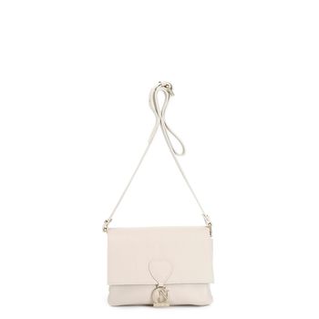 bolso de hombro dollar de piel con solapa y bandolera ajustable cream