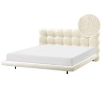 cama de boucle con cabecero con capitone 180 x 200 cm somier de laminas patas de metal blanco crema soulisse