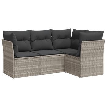 Set De Sofás De Jardín 4 Piezas | Mueble De Jardín Y Cojines Ratán Sintético Gris