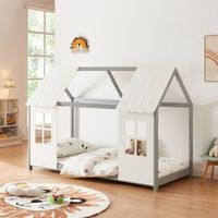 cama para ninos tostedt en forma de casita 90x200 cm - grisblanco encasa