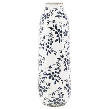Florero Blanco Y Azul Gres Estampado De Flores 35 Cm Impermeable Mulai
