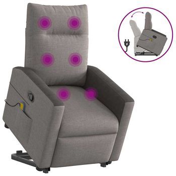 Sillón De Salón | Silla | Silló Reclinable De Masaje Elevable Tela Gris Taupé Cfw916278