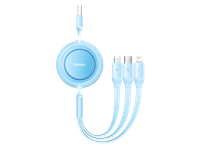 cable usb - baseus 3-en-1 bright mirror retractil carga rapida multidispositivo a usb-c-lightning-micro 110 cm 35a azul celeste