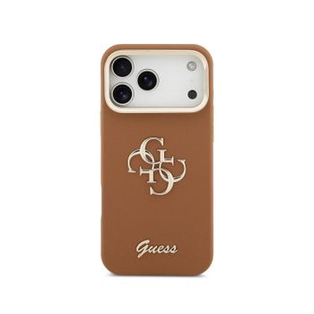 Guess Funda Para Iphone 17 Pro – Carcasa Efecto Granulado Marrón Con Logo Y Soporte, Diseño Funcional Y Ajuste Preciso