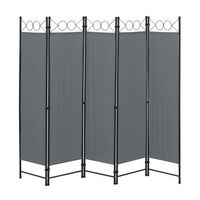 biombo separador de 5 paneles saragossa - 171 x 200 cm - decoracion interior - contra vision - mampara lateral protectora - pantalla - divisor de habitaciones - acero - gris oscuro encasa