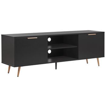 Mueble De Tv Negro Patas De Metal Dorado Con Almacenamiento Indio