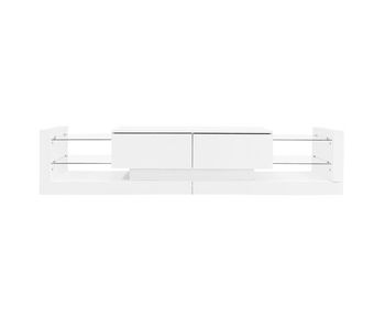Mueble tv con led - 2 compartimentos abatibles y estantes de cristal - blanco
