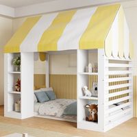 cama infantil 90 x 200 cm con dosel almacenamiento abierto y estructura blanca