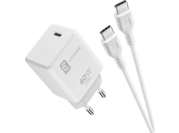 Cargador de pared - CellularLine Kit Ach, Para iPhone 17 series, iPad Pro 2025, Apple MacBook, 40 W, Carga rápida, USB C, Blanco