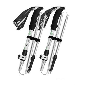 Set De Bastones De Trekking Pro De 5 Secciones: Aleación De Aluminio, Plegables, Extensibles Para Senderismo Y Aventuras Al Aire Libre White