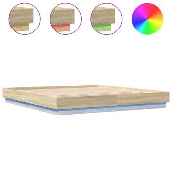 Cama Matrimonial | Cama Para Adultos | Estructura De Cama Con Luces Led Roble Sonoma 200x200 Cm
