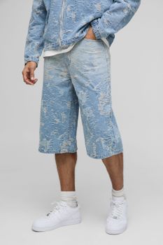 Pantalón Corto Vaquero Regular Roto, Azul