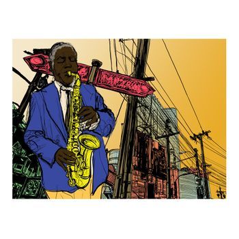 Papel Pintado 3d - Saxophonist In New York (350x270 Cm)