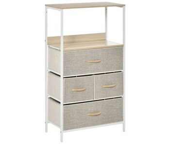 Homcom cómoda con 4 cajones cajonera de tela con compartimento abierto y estructura metálico cómoda para dormitorio pasillo gris