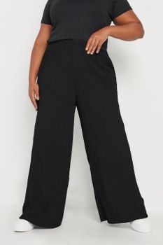 Yours Pantalones Elásticos Negros Anchos Con Textura, Mujer Curvy Y Tallas Grandes, Yours