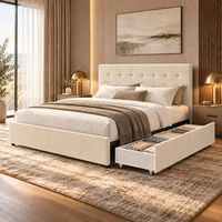 cama doble 140x190 con almacenamiento 4 cajones cabecero capitone en terciopelo gris somier incluido  ellie