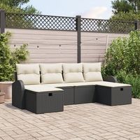 conjunto de sofa de jardin  de 6 piezas con cojines negro poliratan v3197 unico  negro