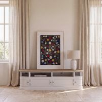 mueble tv de pino macizo blanco con 2 cajones