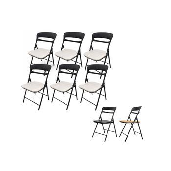 Jardin202 - Silla Plegable Florencia Negra  Asiento Negro/blanco/madera   Estilo Italiano  Estructura De Metalica  Hogar, Oficina  Pack 6 Uds (asiento Blanco)  Pack 6 Uds (asiento Blanco)jardin202