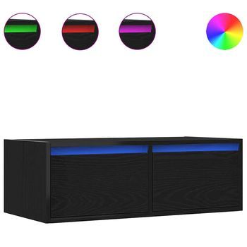 Mueble De Tv Con Luces Led Roble Negro 75x35,5x25 Cm Vidaxl