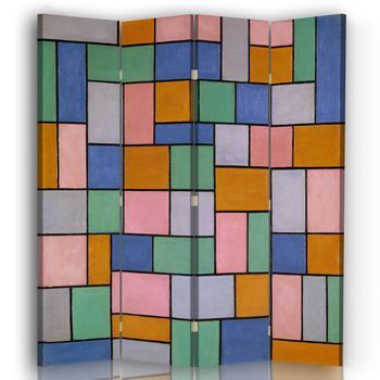 Legendarte - Biombo Composición En Disonancias - Theo Van Doesburg - Separador De Ambientes Para Interiores Cm. 145x170 (4 Paneles)