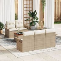 juego de sofa de jardin de 6 piezas con cojines beige de ratan poliester acacia v3818 unico  beige