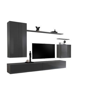 Conjunto De Muebles Para Salón Switch Ii Diseño, Color Gris Brillante.