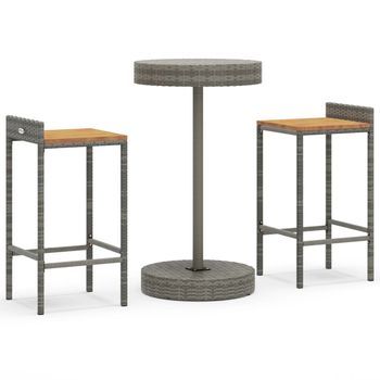 Mesa Y Taburetes Altos Jardín 3 Uds Madera Y Ratán Pe Gris