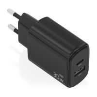 cargador aisens gan 30w 1xusb-c pd30 qc40 1xusb-a qc30 negro compacto