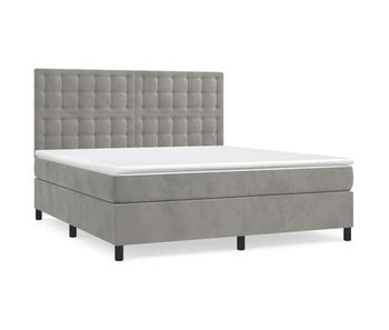 Cama box spring con colchón terciopelo gris claro 160x200 cm botones